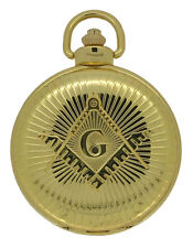 New Freemason Masonic G Quartz Large Gold Tone Case Pocket Watch And Chain Boxed