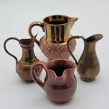 Lot of 4 Miniature Pitchers Sizes 1.5" to 2 5/8" Brass-Pottery-Copper-Lusterware