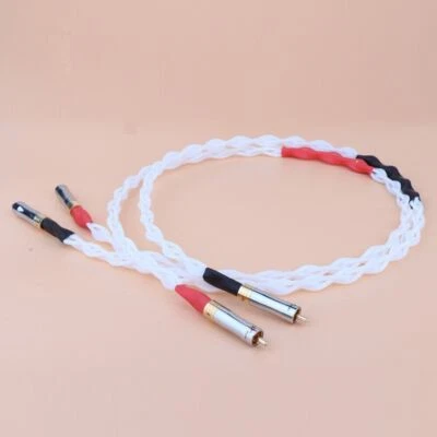 Pair 100% Pure Silver RCA HIFI Audio Cable Signal Interconnect Line For DAC - Image 1 of 4
