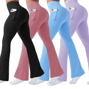 Women's Casual Bootleg Yoga Pants V Crossover High Waist Flare Workout Leggings - Picture 1 of 15