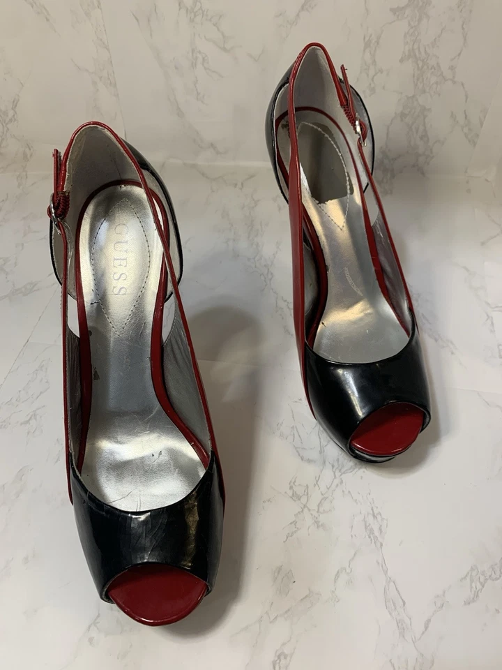 Zapatos de tacón alto para mujer Guess Brand vintage años 90’s, talla 8 1/2 m, color rojo/negro Foto 1 de 4