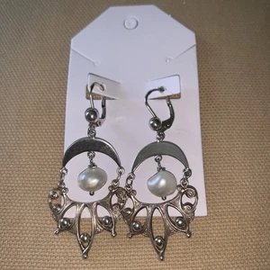 Vintage  Silver Filigree 1.5in chandelier Dangle Drop-Shape Pearls Earrings - Bild 1 von 4