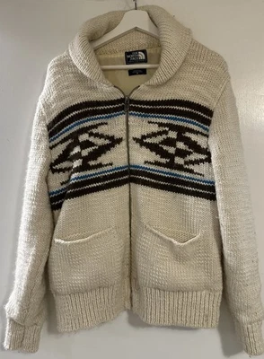The North Face Vintage Cowichan Wool Sweater Jacket Medium White Full Zip Shawl - Image 1 of 4