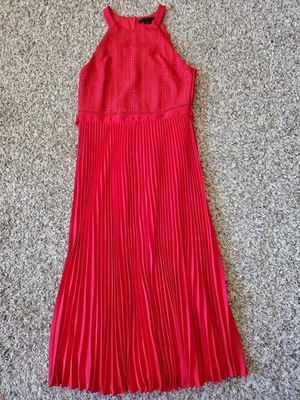 Vestido rojo plisado de encaje sin mangas Worth NEW YORK para mujer talla 6 Foto 1 de 4
