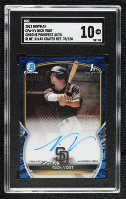 2023 Bowman Chrome Prospect Blue Lunar Crater Refractor Nick Vogt SGC 10 Auto - Image 1 of 2