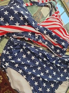 NWT Blooming Jelly Womens High Waisted Bikini Americana Swimsuit Flag XL - Picture 1 of 12