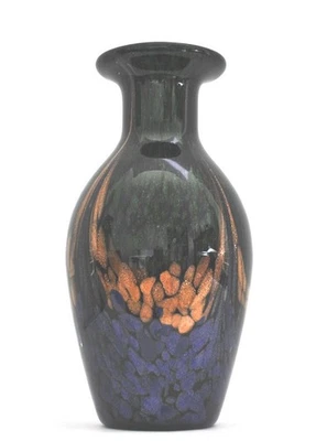 Vaso Dale Tiffany 9 1/8" preto com vidro de arte Aventurina cobre, verde e azul - Imagem 1 de 4