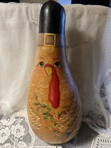 Handpainted Thanksgiving Turkey Gourd Primitive Folk Art Decor Artist Signed 16” - Picture 1 of 16