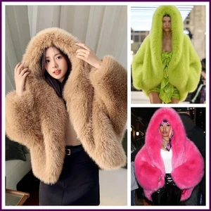 Cappotto pelliccia di volpe 100% vera donna pelliccia cappotto corto giacca nero con due code - Foto 1 di 28