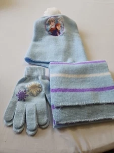 Disney Frozen Princess Anna Elsa Girls Pull On Pompom Hat Gloves & Scarf Set 4/6 - Picture 1 of 7