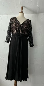 GLAMOUR Dress Sz18W, Black Lace Torso, Deep V- Neck Fit & Flair See Pics - Picture 1 of 24