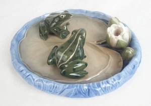 Bing Grondahl Denmark Porcelain Large Water Lily Pad #2359 with Two Frogs - Picture 1 of 11