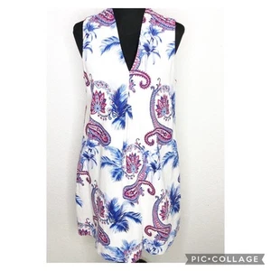 Tommy Bahama white blue red paisley sleeveless linen blend shift dress Medium - Picture 1 of 16
