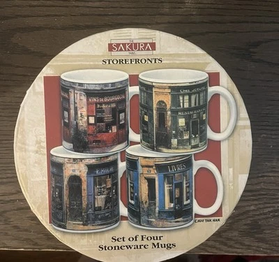 Tazas de escaparates de gres Sakura, juego (4) en caja original, perfecto estado Foto 1 de 4