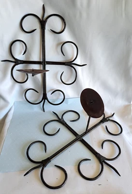 2 De colección. Candelabros - Apliques de pared de hierro forjado de metal negro con cobre de 17" de alto Foto 1 de 4