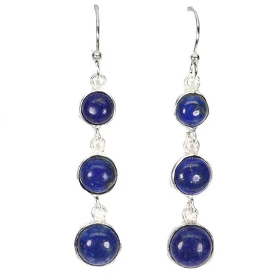Ювелирные изделия серьги серебро 925 пробы круглый лазурит 8 мм натуральный драгоценный камень - Изображение 1 из 4