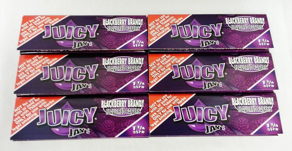 6 Packs JUICY JAY'S 1 1/4 Rolling Papers Blackberry Brandy Free Ship