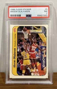 1986 Fleer Sticker Akeem Olajuwon (Hakeem) RC Rookie #9 PSA 7 - Picture 1 of 2