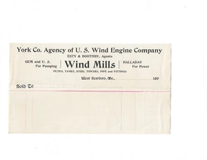 U.S. Wind Energy Company Antique Billhead Payment Receipt ~ Maine Wind Mills - Picture 1 of 1