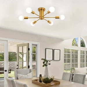 Sputnik Chandelier Lighting Gold Pendant Ceiling Light Fixture Semi Flush Mount - Picture 1 of 20