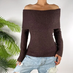 Vintage MODA Brown Wool Fairy Grunge Cottagecore Off The Shoulder Sweater /Large - Picture 1 of 6