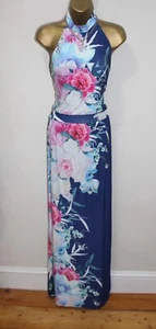 Lipsy Floral Halter Navy Blue Maxi Dress 14 12 UK Party Wedding Occasion Holiday - Picture 1 of 14