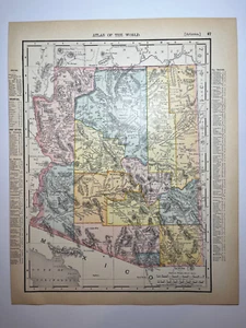 1895 / 1900 Arizona Map w/Indian Reserv fm 1910 Rand McNally Atlas SEE DESCRIP - Picture 1 of 3