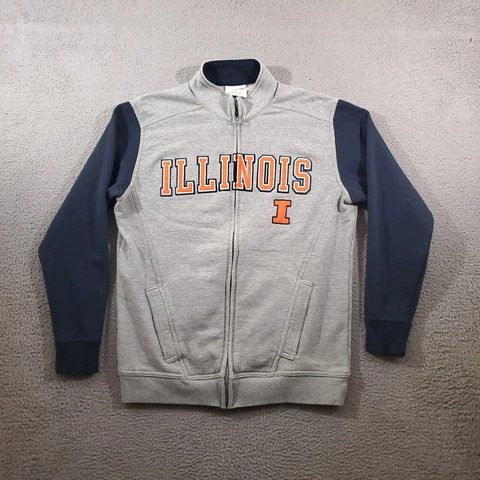 Fighting Illini Jacket Mens Medium Gray Blue Full Zip Mock Neck Champion Brand Cover