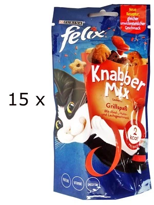 (EUR 33,12 / kg)  Felix Knabber Mix Grillspaß - Katzensnack 15 x 60 g - Bild 1 von 3