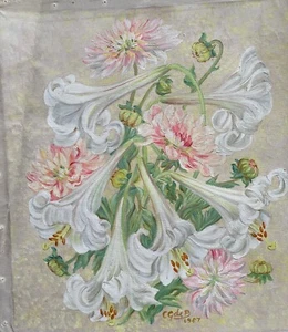 Natura morta floreale su tela di Cicely Glyn De Beer 1892-1973 firmata 1957 - Foto 1 di 2