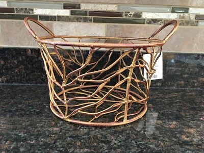 "Cesta de alambre de metal marrón diseño de rama de ramita 6"" de alto x 8-10" de diámetro" Foto 1 de 4