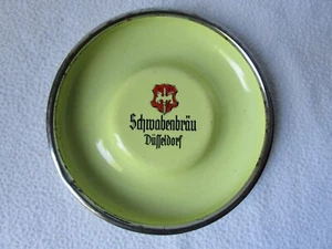 Schwabenbräu Düsseldorf vecchio posacenere smaltato Dold smalto rotondo giallo 14 cm - Foto 1 di 6