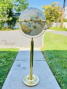 RARE Vintage REPLOGLE LEROY TOLMAN SOLID BRASS Heavy Rotating Floor Globe 47” - Picture 1 of 24