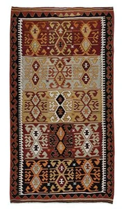 5.5x10 Ft Vintage Flat-Weave Kilim, Geometric Hand-Woven Rug, Colorful Carpet - Picture 1 of 5