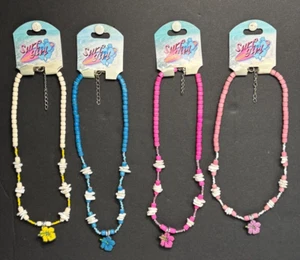 Collana 4-Surf Ragazza Puka Conchiglia Perline 15" Fiore di Ibisco Made In Filippine - Foto 1 di 10