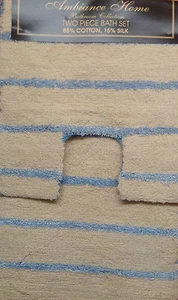 JUEGO DE 2 PIEZAS DE COLCHONETA DE BAÑO Y PEDESTAL ALGODÓN A RAYAS AZULES NATURALES - Imagen 1 de 1