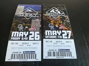 ROCKIES 2017 TICKET STUB 5/26/17-5/27/17 VS CARDINALS - Picture 1 of 3