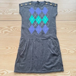 Tommy Hilfiger Girls Dress Large Grey Sleeveless Round Neck Argyle Diamond Style - Picture 1 of 11