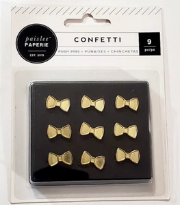 PAISLEE PAPERIE Confetti Push Pins - GOLD BOW - 9 pcs - Picture 1 of 1