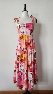 Anthropologie Midi Dress New Size Small Floral Pink Tiered Boho Coquette Garden - Picture 1 of 5