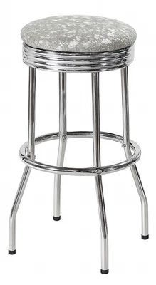 Taburetes de bar cromados estilo años 50 cuero blanco cuero de vaca genuino y asiento plateado brillante Foto 1 de 4