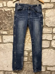 Cowgirl Tuff Co Womens W26 L30 Embroidered Bootcut Jeans Blue Denim Silver Arrow - Picture 1 of 10