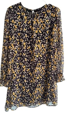 Vestido Tommy Hilfiger Manga Globo Chifón Talla 6 Negro Tostado Guepardo  Foto 1 de 4