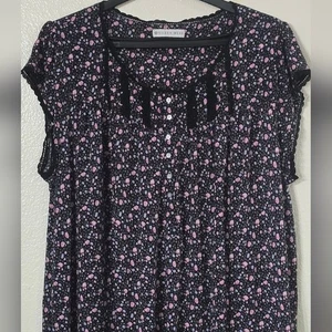 Eileen West Black Floral Nightgown 2X Cotton Modal Cottagecore - Picture 1 of 9