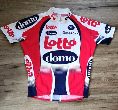 Camisa de Ciclismo LOTTO DOMO De Colección Manga Corta Roja Blanca Azul 1/4 Cremallera Para Hombre M? 22" Foto 1 de 4