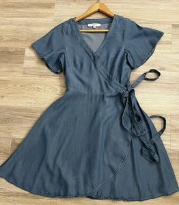 Loft Blue Denim Wickelkleid Midi Damen Gr. 0 Kurzarm 100% Lyocell - Bild 1 von 17