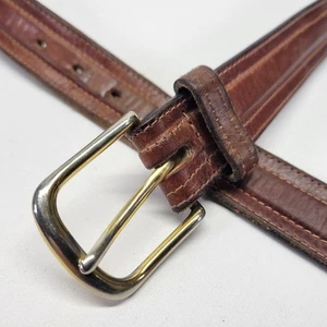 Buxton Leather Belt 38 Oil Tanned Harness Brass Buckle Brown Vtg 3520 USA Made - Picture 1 of 13