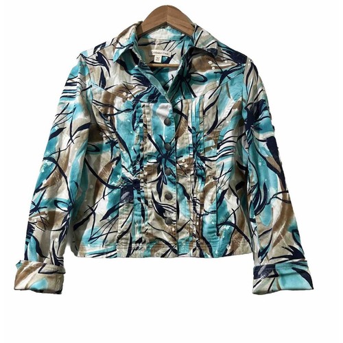 VETEMENTS Giacca blazer Coldwa Creek Petite 14 donna blu navy a scatto elasticizzato tropicale