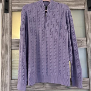 Brooks Brothers "346" Herren Pullover Zopfmuster Quarter Zip Lavendel XL - Bild 1 von 11