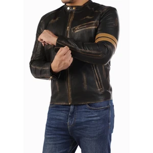 Men's Handmade Vintage Leather Jacket Cafe Racer Distressed Black/Brown Colour - Picture 1 of 18